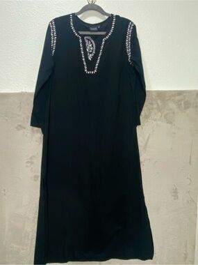 Madison Mathews Maxi Dress Navy blue White embroidery 100% cotton